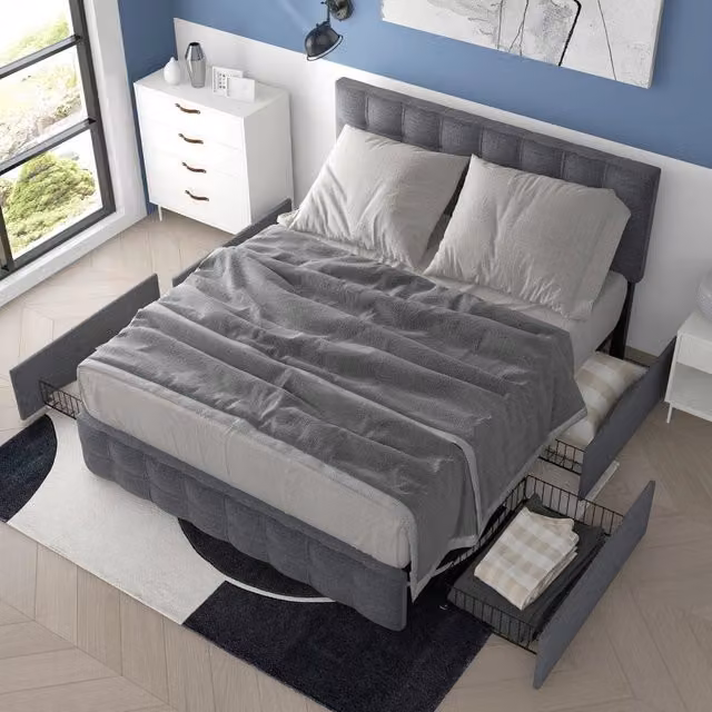 Letto Contenitore REDOM Grigio con Materasso Incluso L/P/H: 140 x 200 x 146 cm