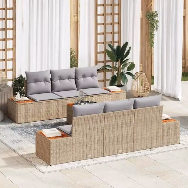 Set Divano da Giardino 7 pz Beige Poly Rattan 3348031