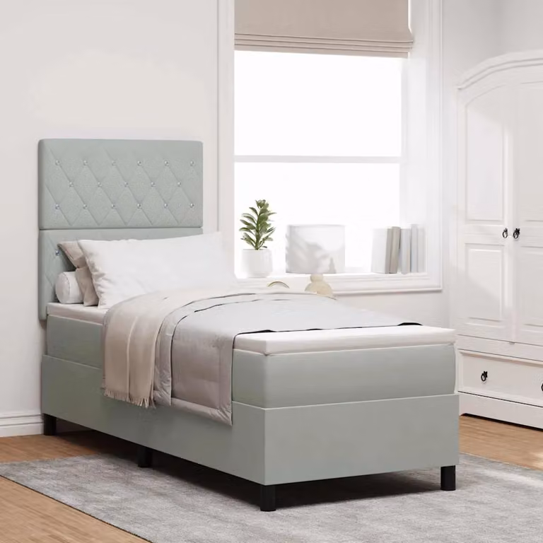 Letto a molla moderno vidaXL con illuminazione LED sottostante, rivestimento in tessuto grigio, L 200 x L 80 cm