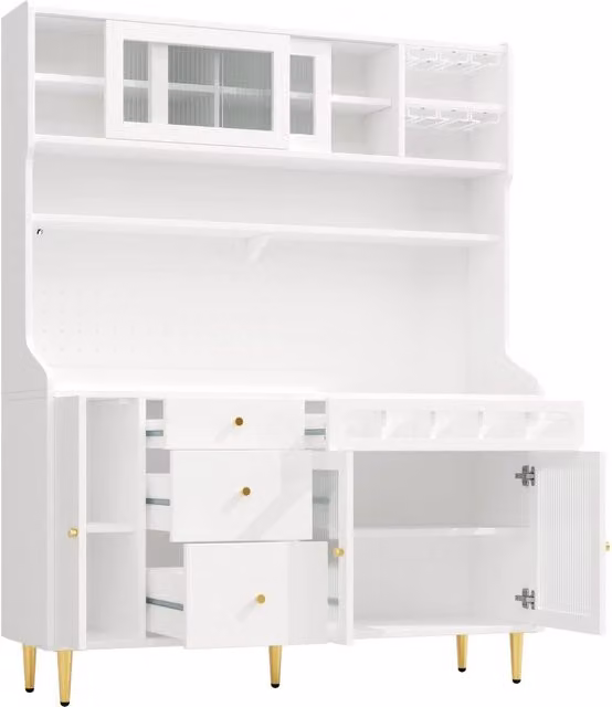 Mobile alto con ripiani regolabili, illuminazione LED smart e cantinetta vino integrata, 145x39x171 cm, bianco