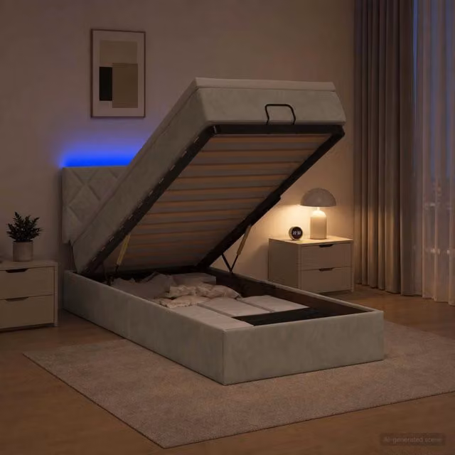 Letto Ottomano con Materasso e LED Grigio Chiaro 90 x 200 cm 3457185