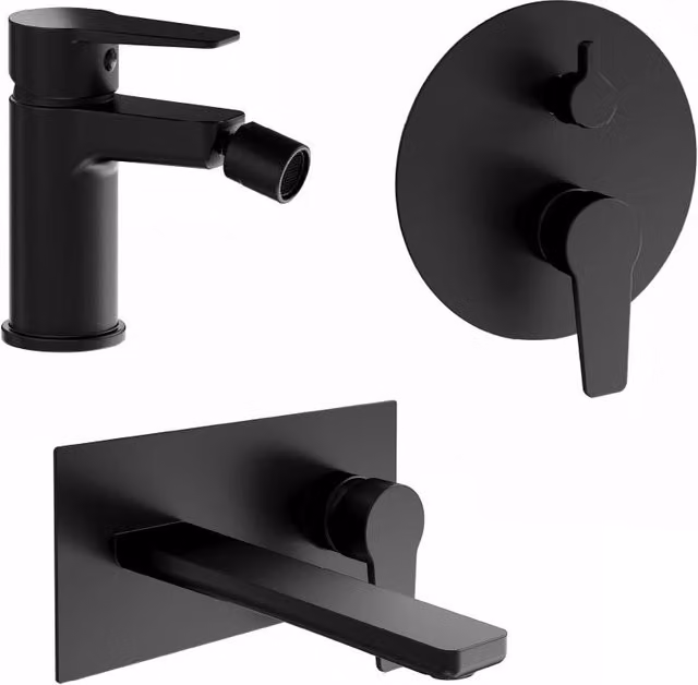 Set di miscelatori Jane per lavabo, bidet senza scarico e incasso doccia con deviatore in ottone nero opaco