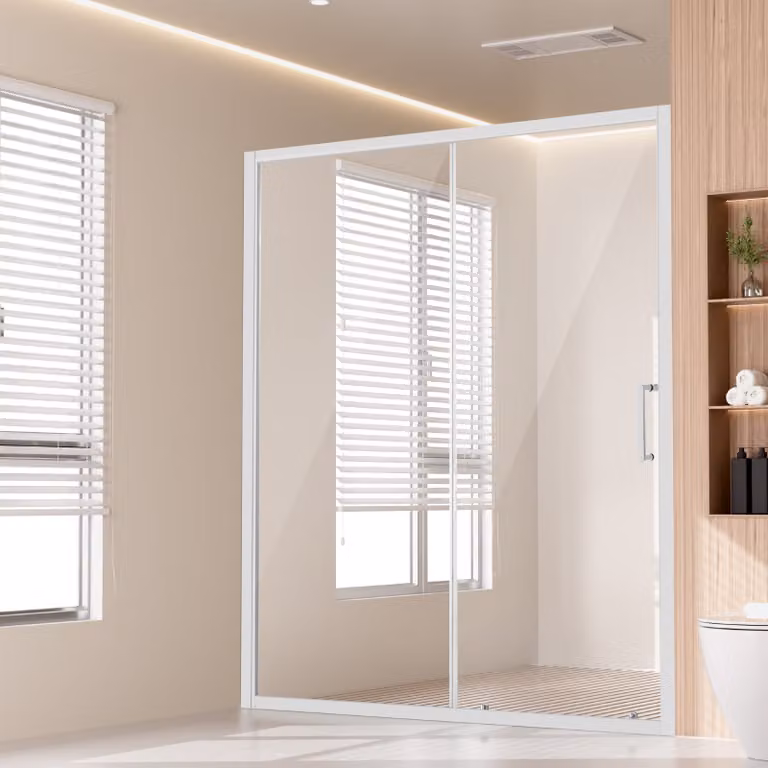 SucceBuy Porta doccia semi-senza telaio - 57,7-59 pollici L x 70 pollici H, finitura cromata con vetro temperato trasparente da 1/4 di pollice, impermeabile, infrangibile, resistente alle macchie NANO, ferramenta in acciaio inox per una porta doccia elega