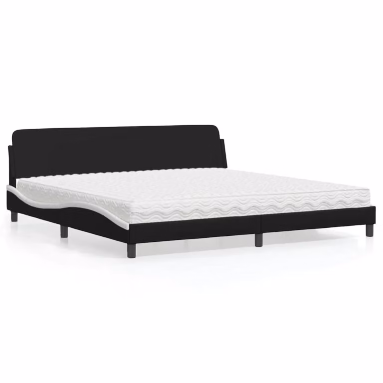 Letto con Materasso Dover Nero e Bianco 200x200cm in Pelle finta
