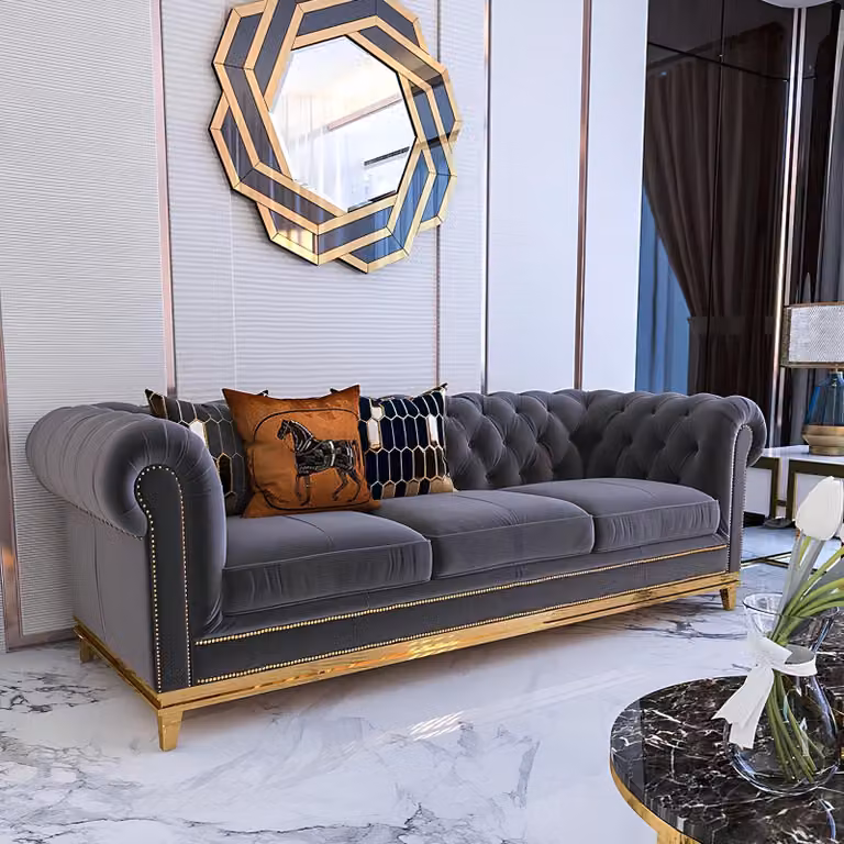 Dreisitzer Couch Polster Design Sofa Grau 3er Sitz Sofas Möbel Chesterfield