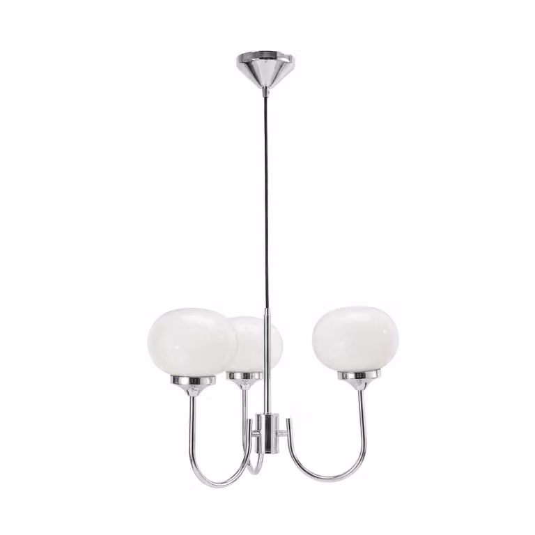 PR Home Lampada a sospensione Elsy, bianco/cromo, 3 luci, 36 cm, vetro, con spina Elsy, Bianco / Opale, Soggiorno / Sala da pranzo, Metallo, Scandinavo, Lampada a sospensione