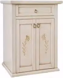 Mobiletto entratina in legno avorio anticato decorato a mano, 2 ante 1 cassetto