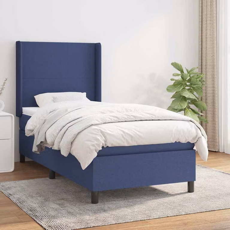 vidaXL Giroletto a Molle con Materasso Blu e Bianco in Tessuto, L/P/H: 90 x 200 x 128 cm