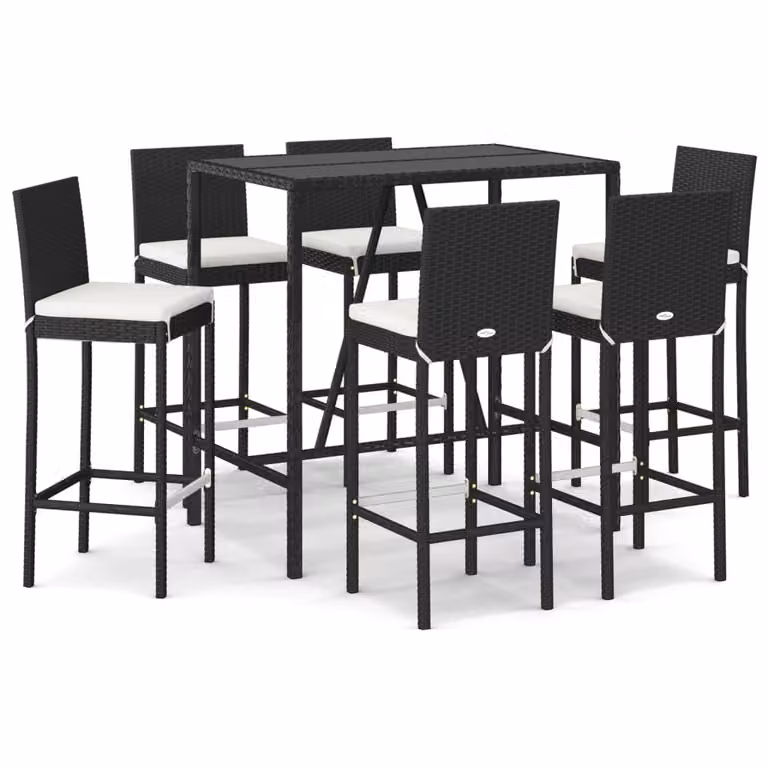 Set Bar da Giardino 7 pz con Cuscini in Polyrattan Nero