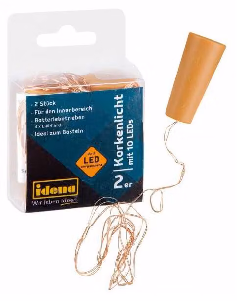 Idena 31091 2 Idena Korken LED Lichterketten gold 90,0 cm