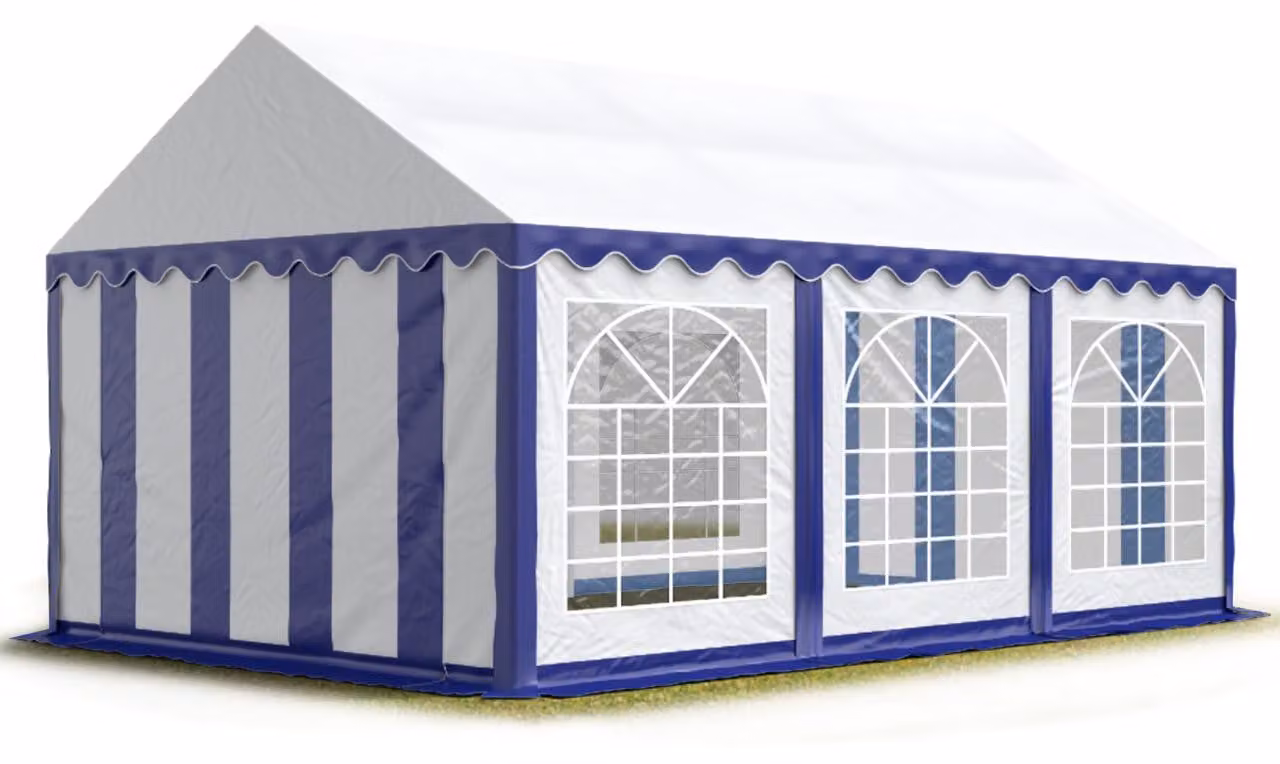 TOOLPORT Tendone per feste 4x6 m PVC blu-bianco 100% impermeabile Tendone da esterno Tenda party