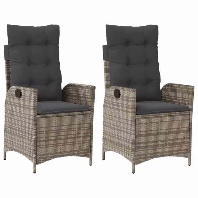 Sedie da Giardino Reclinabili 2 pz | Sedie da Esterno e Cuscini Grigio Polyrattan
