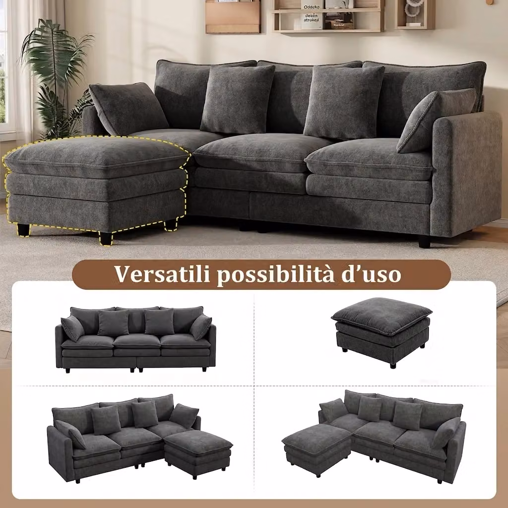 Divano angolare moderno Vovees Living in tessuto grigio con penisola reversibile, 3 posti, L/P/H: 212 x 150 x 90 cm – 2