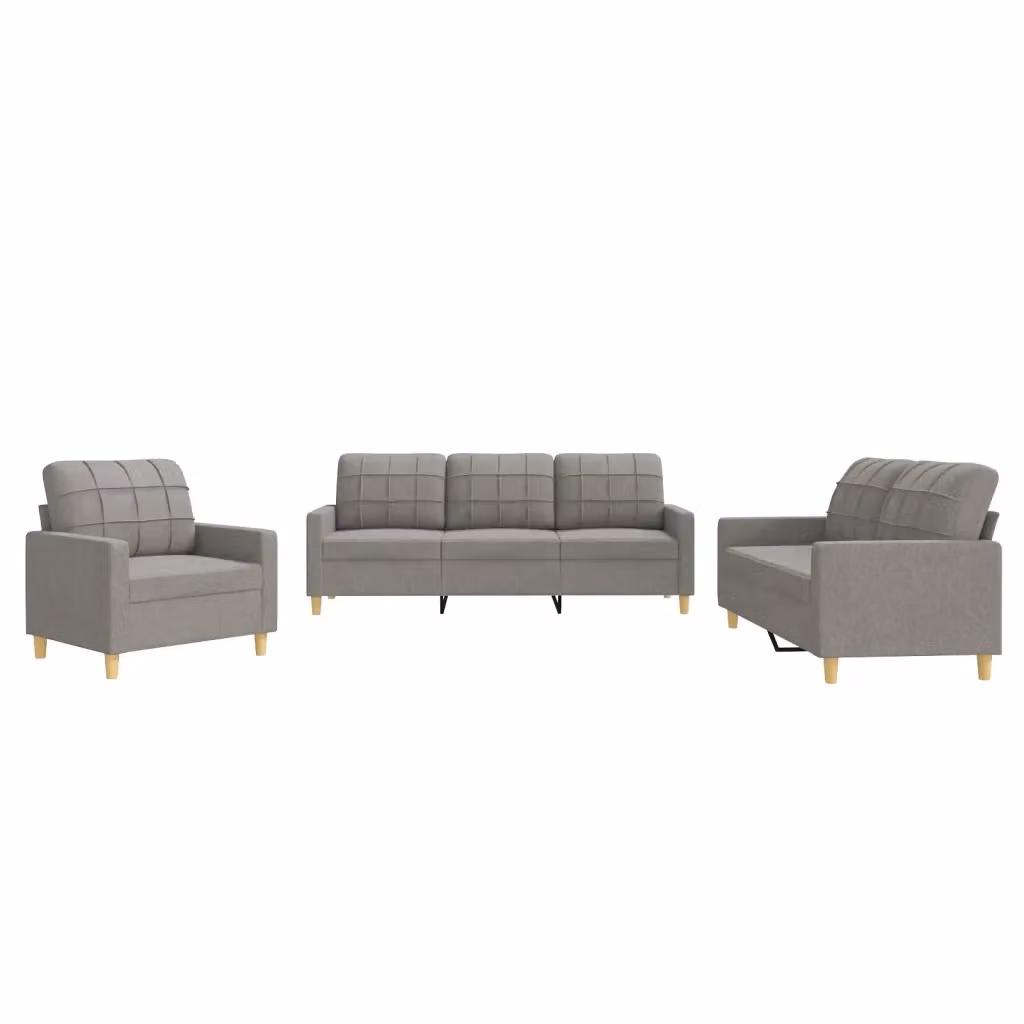 Set di divani vidaXL da 3 pezzi in tessuto beige e grigio con cuscini per soggiorno – 2