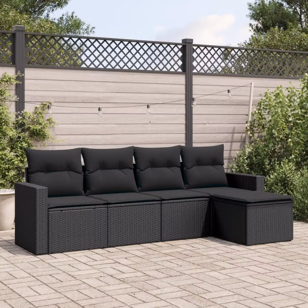 Maison Exclusive - Set Divani da Giardino 5 pz con Cuscini in Polyrattan Nero