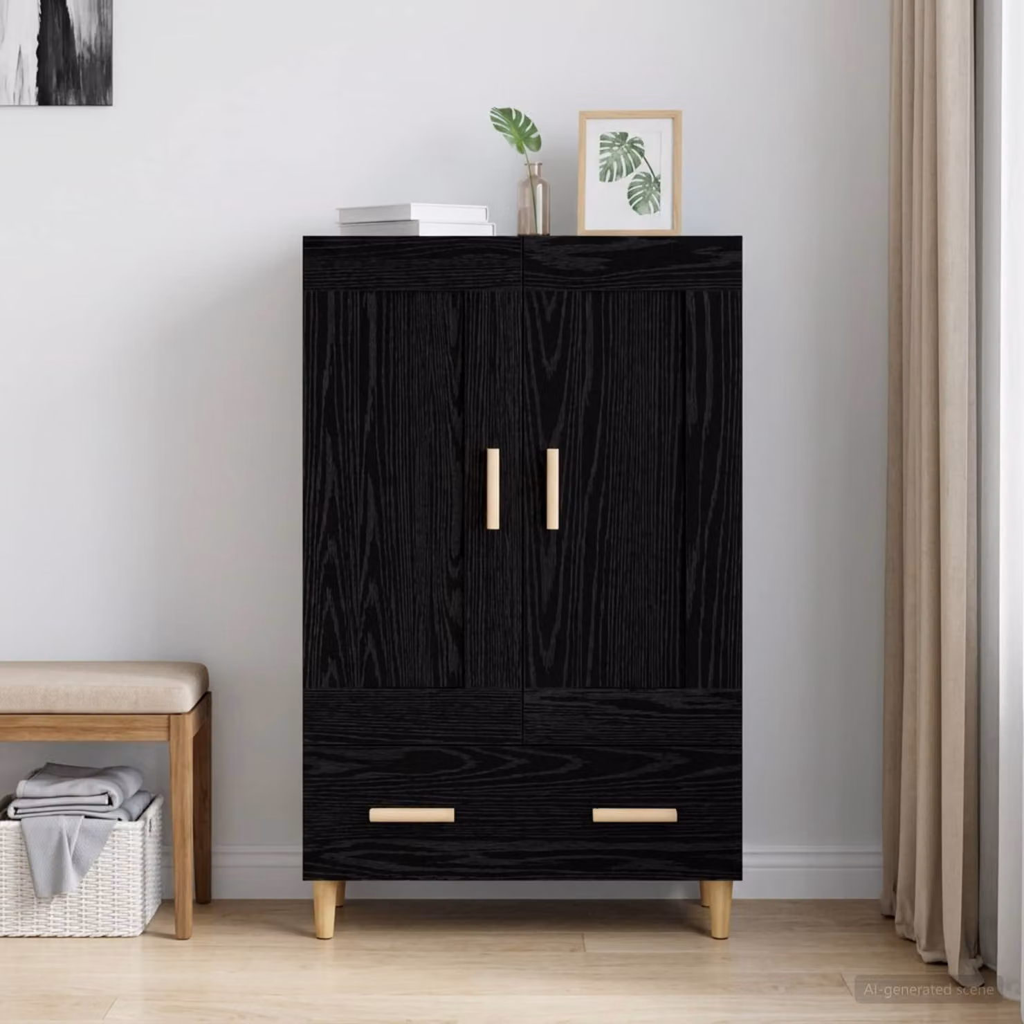 Credenza moderna vidaXL in legno MDF nero con ante a battente e ripiani interni L 70 cm x P 31 cm x H 115 cm