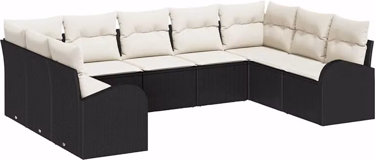 Set Divano da Giardino 9 pcs Nero e Bianco polyrattan