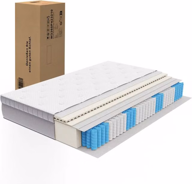 Materasso ibrido ergonomico MODFU a 7 zone in foam e molle, colore bianco, L/P/H: 90 x 200 x 25 cm