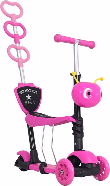 Monopattino a 3 ruote con sedile e manubrio regolabile HOMCOM per bambini, Rosa, L 62 cm x P 25 cm x H 72.5 cm – 1