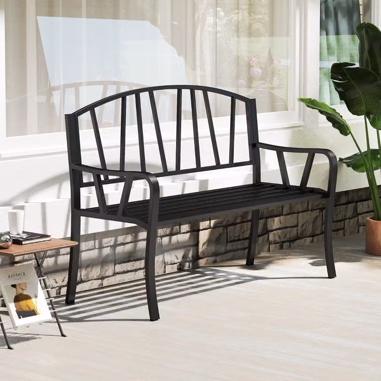 Panchina da giardino Costway in metallo nero con braccioli per 2-3 persone, Larghezza: 129 cm