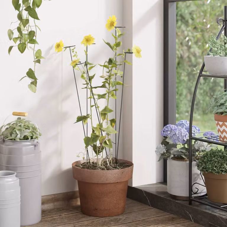 Set di 20 supporti per piante vidaXL in acciaio per giardino e piante da interno, colore verde o nero, Altezza: 91 cm
