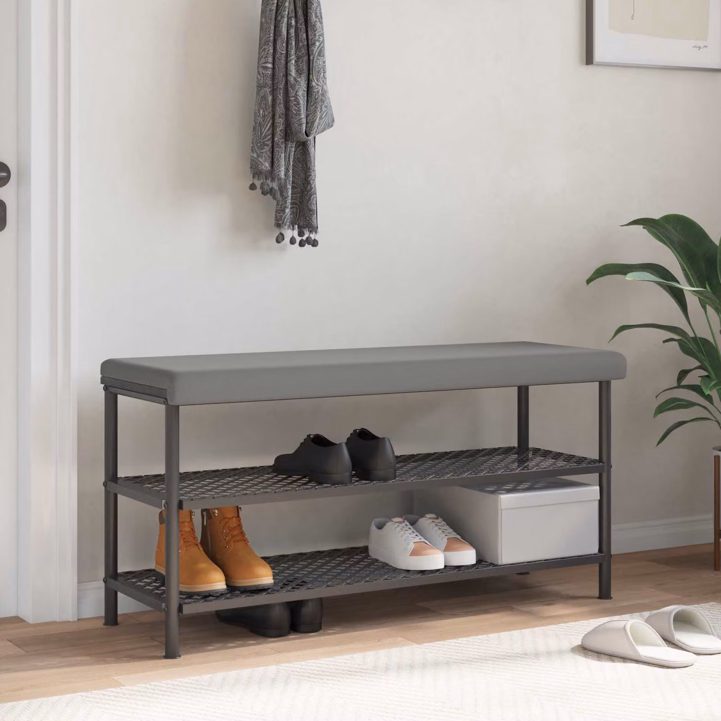 Cuscino per panchina vidaXL in velluto Grigio con base antiscivolo L: 110 cm, P: 38 cm, H: 3,5 cm