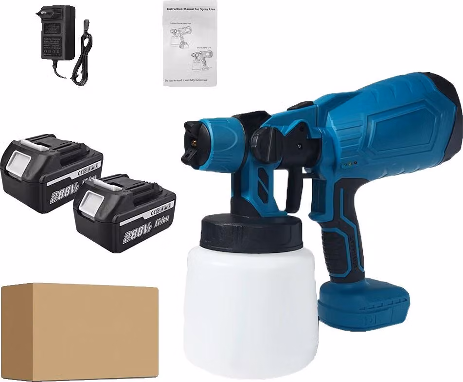 Spruzzatore per vernici, alte prestazioni, controllo del flusso regolabile, 2 batterie grandi Blu