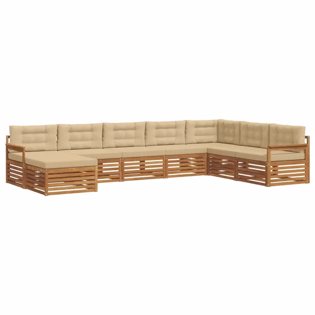 Set di divani da esterno vidaXL a forma di L composto da 8 pezzi in legno di acacia con cuscini in tessuto beige e sabbia – 2