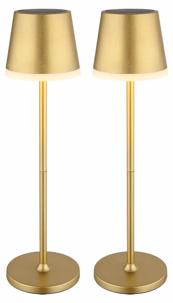 Lampada da tavolo solare a LED, dorata, con due possibili altezze, altezza 41 cm