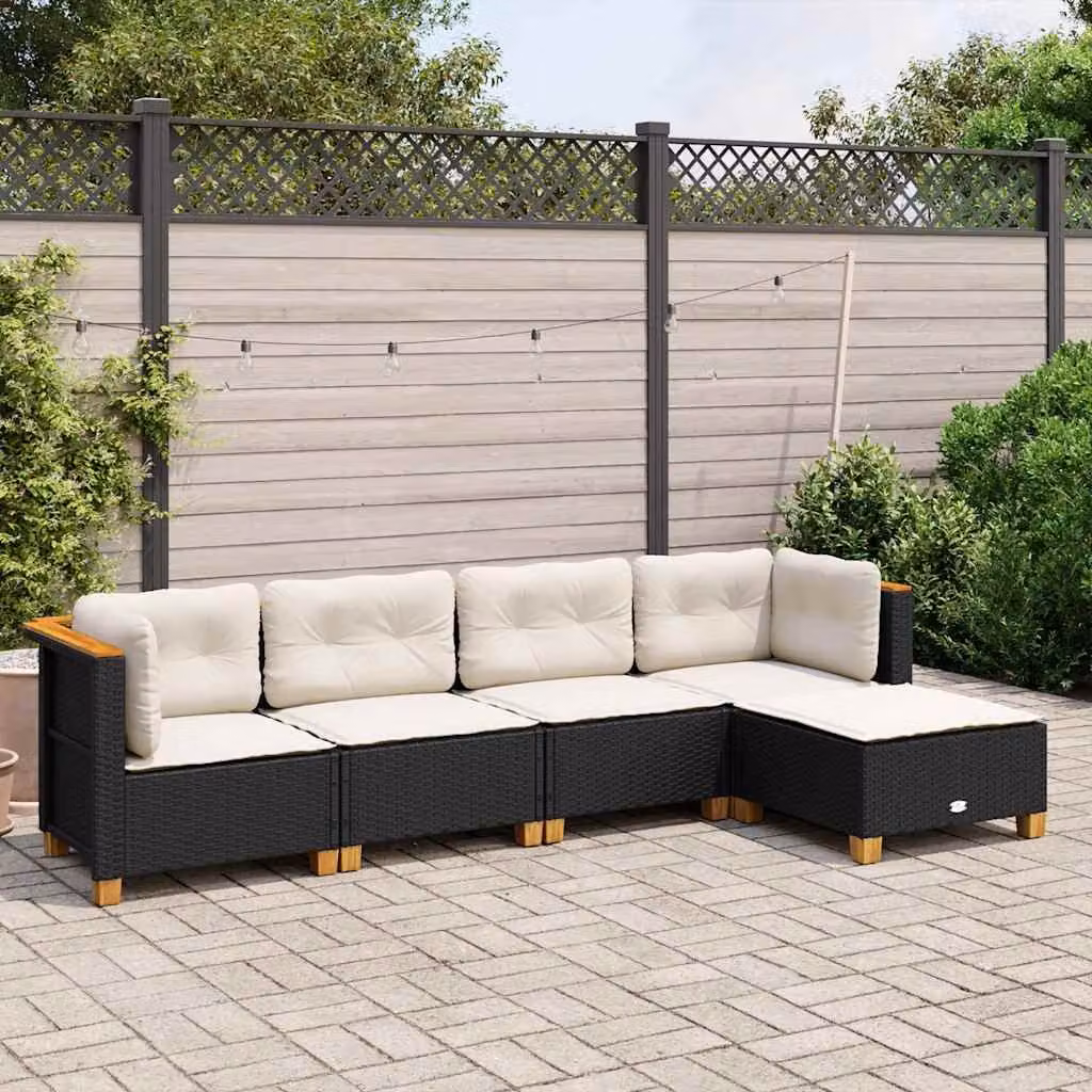 vidaXL Set Divani da Giardino a L in Polyrattan Nero con Cuscini e Coperture Rimovibili – 1