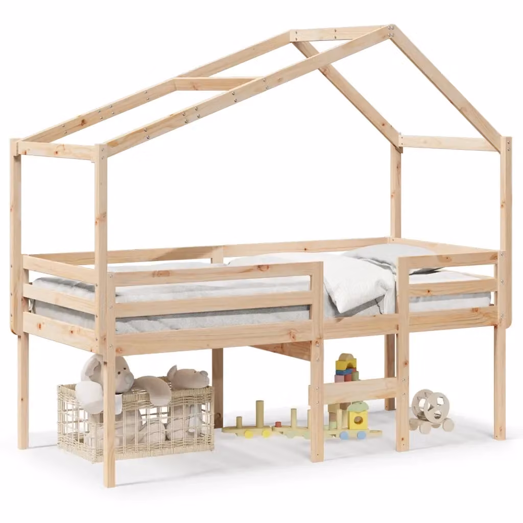 Letto a soppalco con tetto vidaXL in legno di pino marrone per bambini L: 200 cm, P: 80 cm, H: 144,5 cm – 2