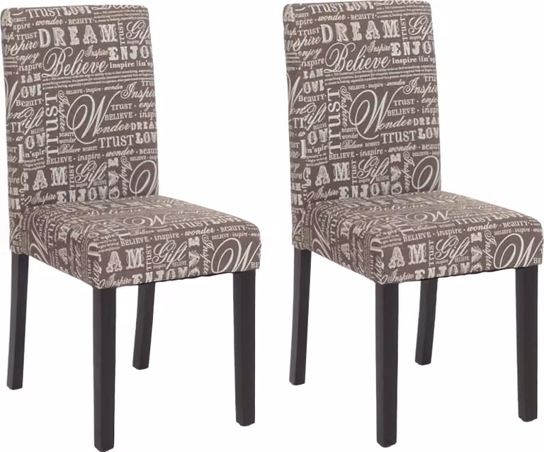 set di 2 sedie per sala da pranzo Sedia da cucina Littau ~ tessuto con scritte, grigio, gambe scure