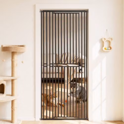 VEVOR Cancelletto Extra Alto per Animali Domestici, Gabbia Larghezza Regolabile da 700 a 860 mm Altezza 200 cm, Colore Nero, con Kit di Montaggio a Pressione e a Parete, per Anti Fuga Cani e Gatti