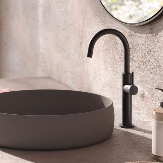 Herzbach DEEP BLACK Miscelatore monocomando per lavabo Slim L-Size con maniglia laterale e scarico PUSH, nero opaco