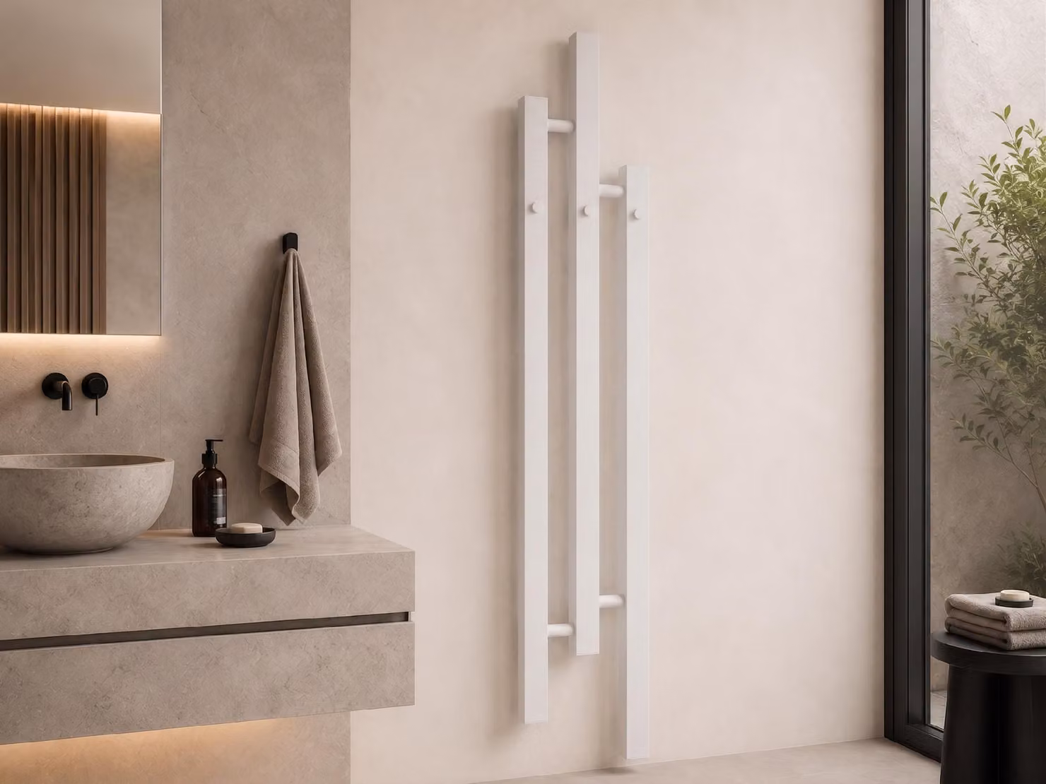 Radiatore da bagno Fabiano - con ganci per asciugamani - attacco laterale - 251 W - bianco lucido - 1200x220 mm