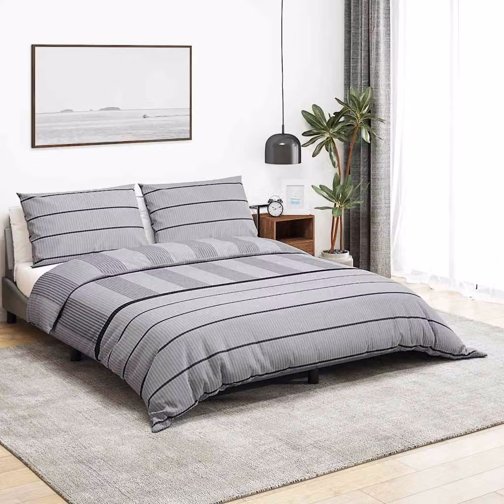 Set Copripiumino e Federe vidaXL in Cotone Grigio - L/P: 140 x 200 cm