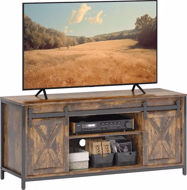 Mobile TV Industriale ¨C Xylo ¨C 6 Scompatti 2 Ante Scorrevoli Marrone Nero per 60''