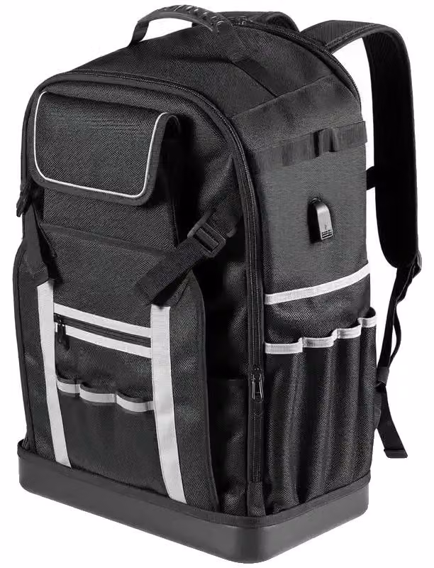 Zaino per utensili, 56 tasche, design resistente, colore nero