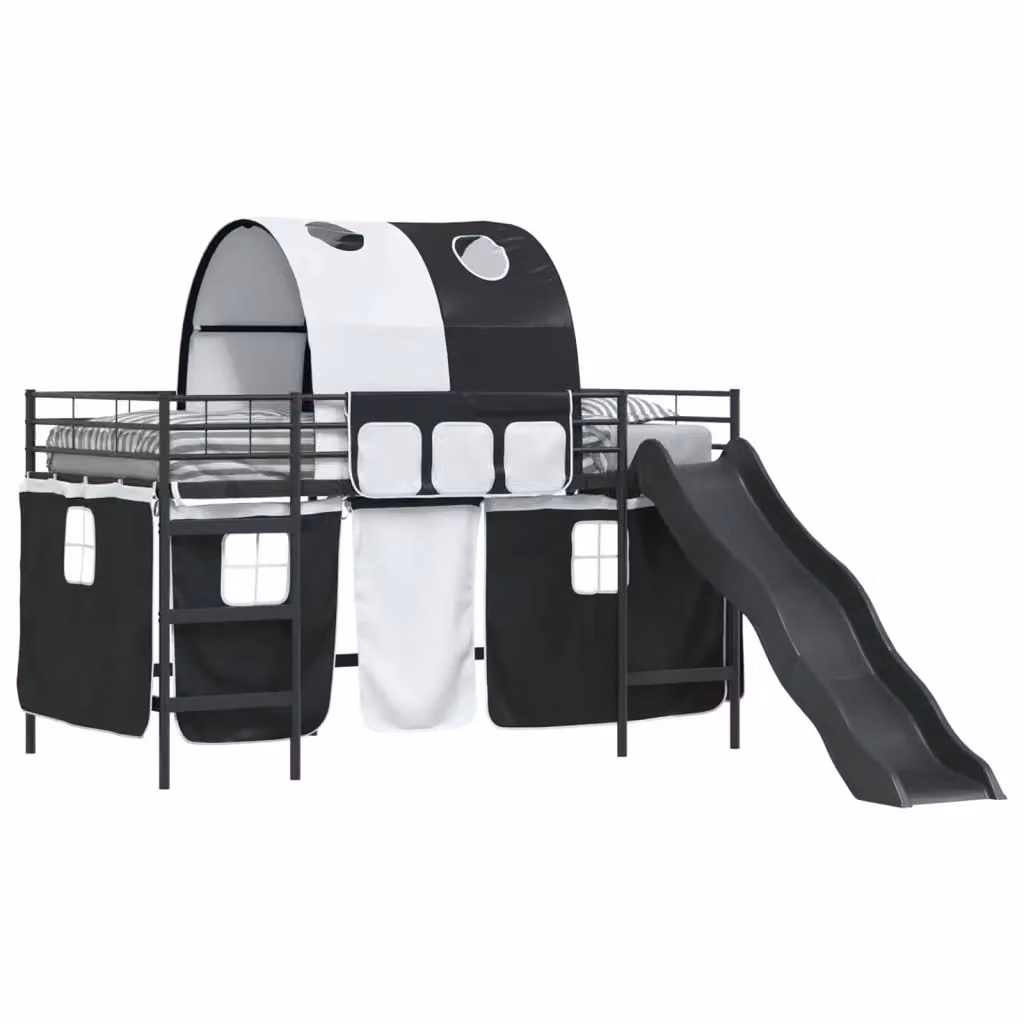 Letto a castello singolo vidaXL per bambini in metallo con struttura a casetta e scala, Nero, L 200 x P 100 x H 205 cm – 2