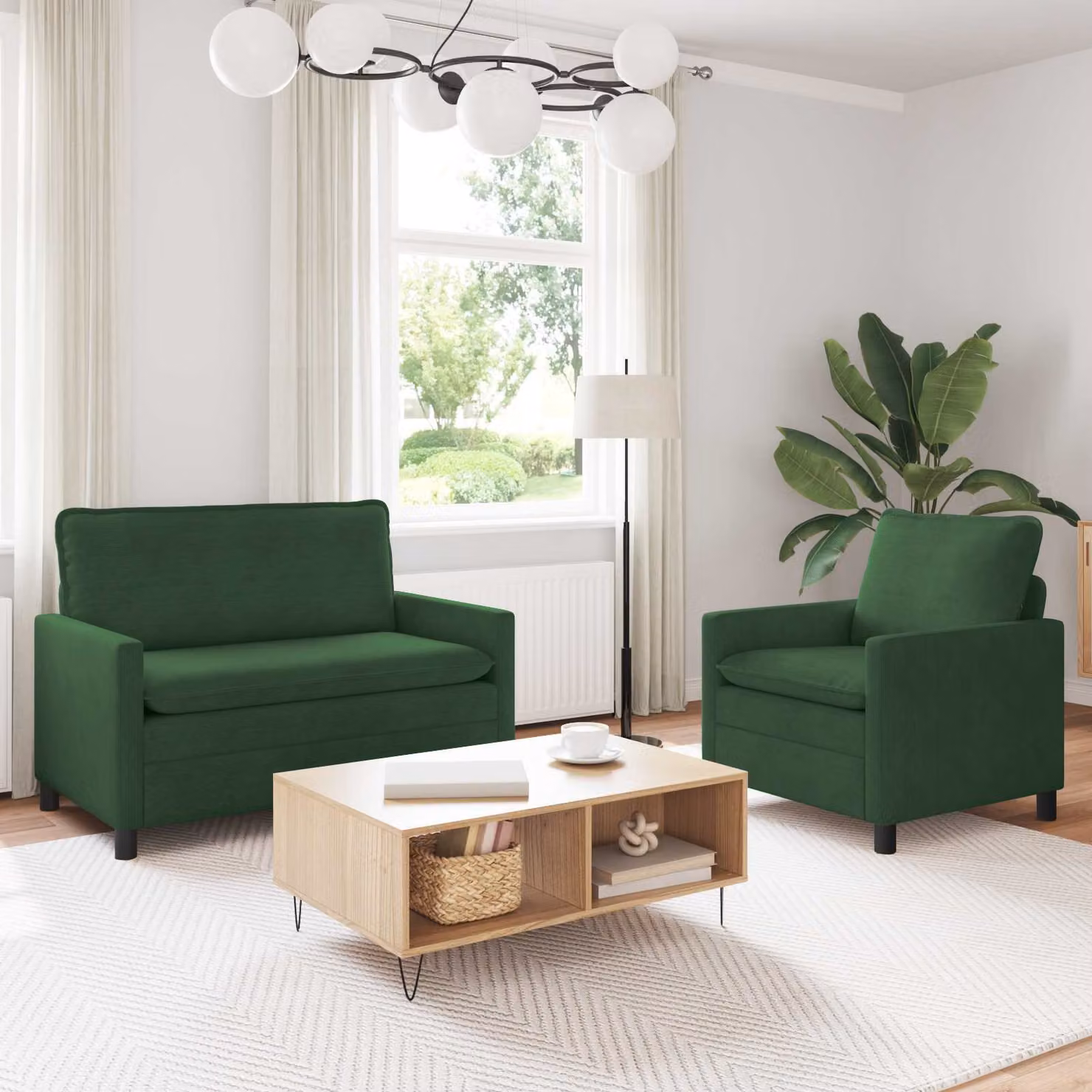Set di 2 divani moderni vidaXL in tessuto verde e nero con struttura in metallo e cuscini inclusi