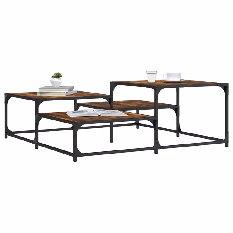 vidaXL Tavolino da Salotto Quadrato in Legno Rovere Fumo e Metallo, L/P/H: 107 x 107 x 40 cm