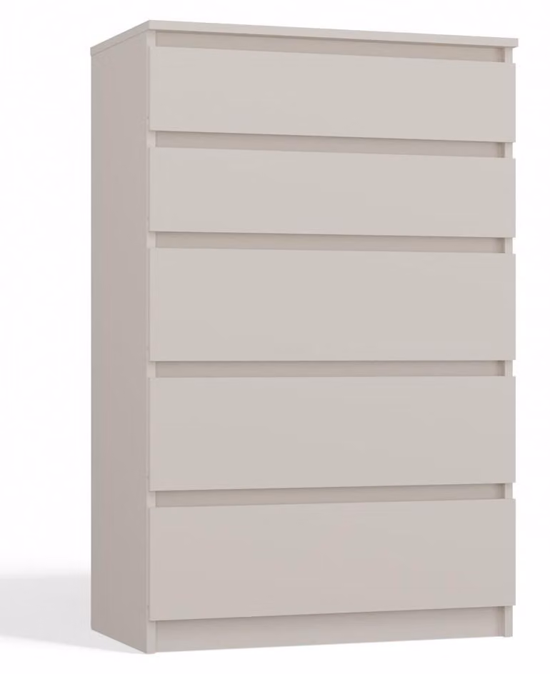 Comodino: 5 cassetti. Colore: cachemire. Dimensioni: 70 x 40 x 101 cm