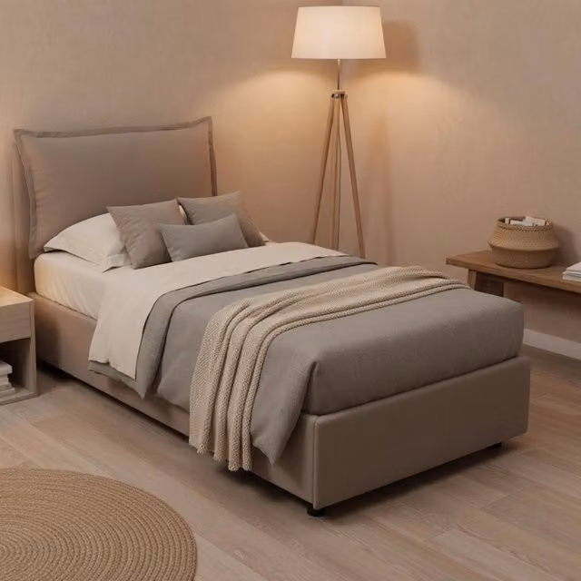 Letto Singolo Azzurrino Talamo Italia con Contenitore a Alzata, Grigio, 80x200 cm