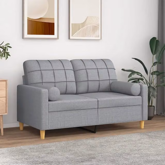 Divano a 2 posti moderno vidaXL in tessuto grigio con cuscini e coperture rimovibili L: 138 cm, P: 80 cm, H: 77 cm – 1