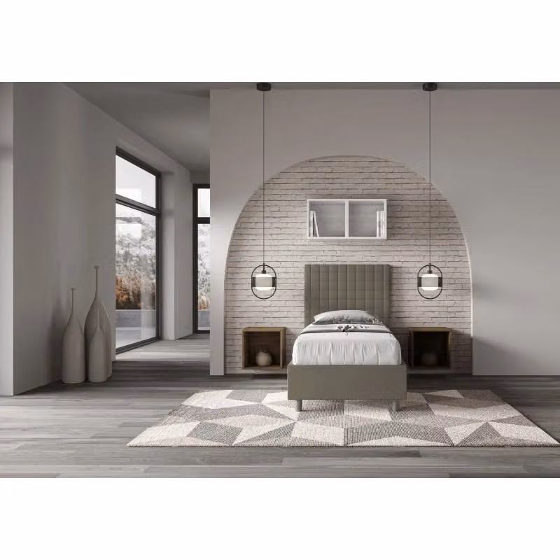 Letto singolo imbottito Sunny Ityhome in similpelle color cappuccino, senza rete, 90x200 cm – 2