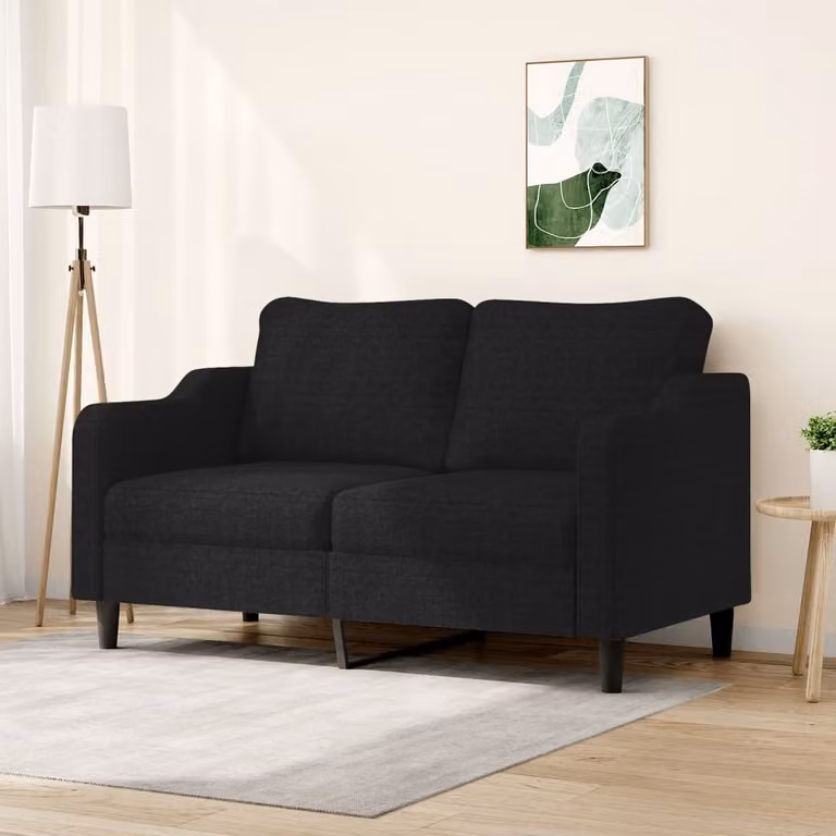 Divano esclusivo, due posti, colore nero, 140 cm, rivestito in tessuto