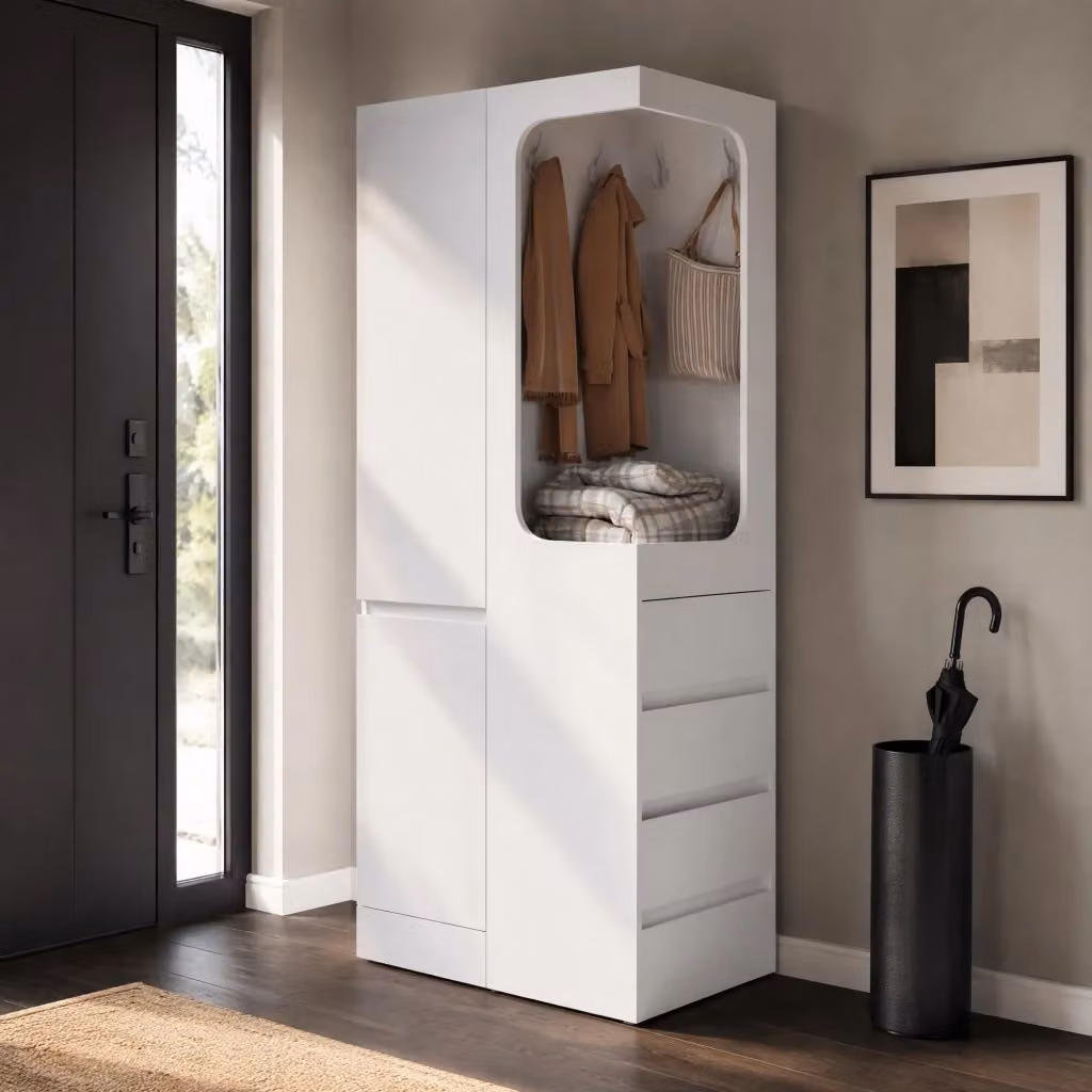 Armadio guardaroba moderno bianco con cassetti interni e appendiabiti L/P/H: 70 x 40 x 170 cm – 2