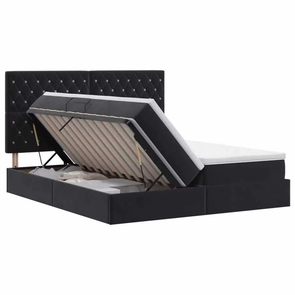 Letto con Contenitore vidaXL in Velluto Nero con Testiera e Base Lift Up L/P/H: 204 x 200 x 140 cm – 2