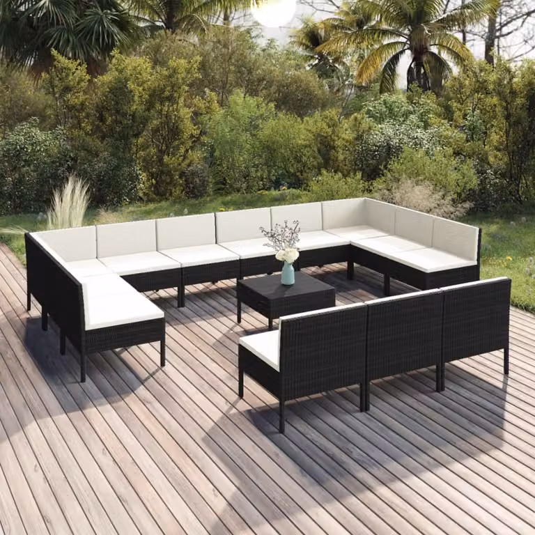 Maison Exclusive - Set da giardino da 14 pezzi con cuscini in rattan sintetico nero