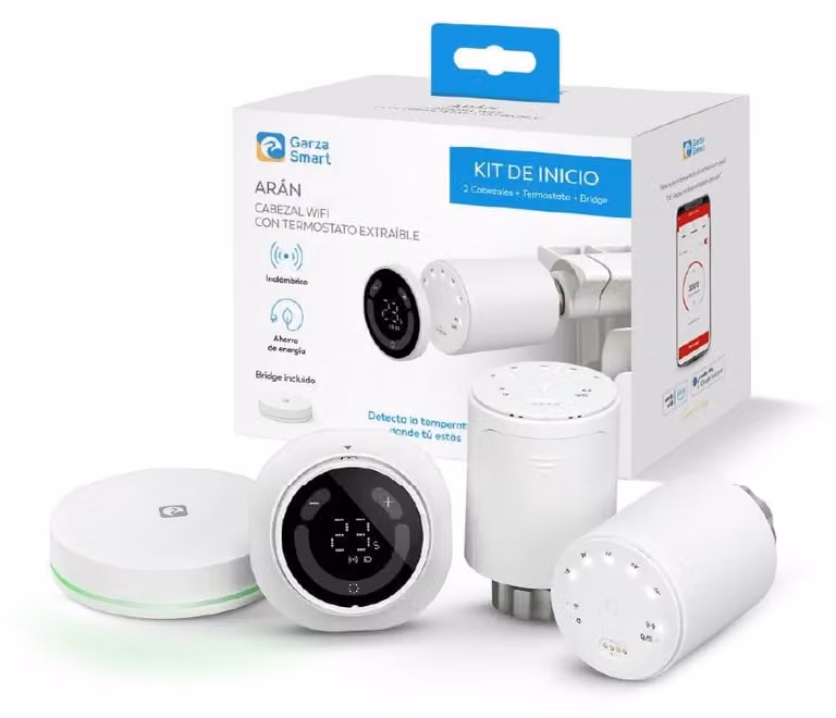 Garza - Set di 2 testine WiFi per radiatori + sensore portatile + Bridge Zigbee, valvola termostatica, controllo tramite app e comandi vocali, modalità manuale/automatica, rilevamento finestre, protezione antigelo e autonomia